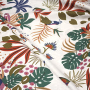 Tissu cotonnade blanc, motif tropical & oiseaux multicolores - STANDARD 100 OEKO - TEX - TissusPapi.com
