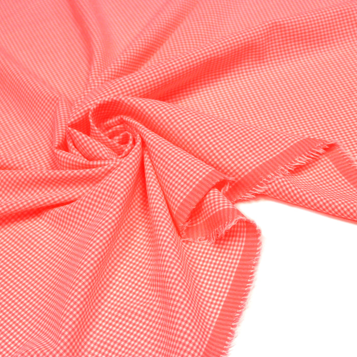 Tissu seersucker coton Vichy 2mm : ROSE FLUO ! - STANDARD 100 OEKO-TEX