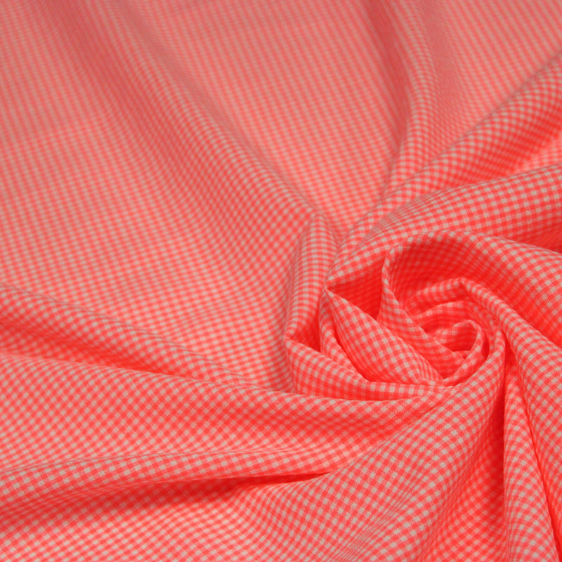 Tissu seersucker coton Vichy 2mm : ROSE FLUO ! - STANDARD 100 OEKO-TEX - TissusPapi.com