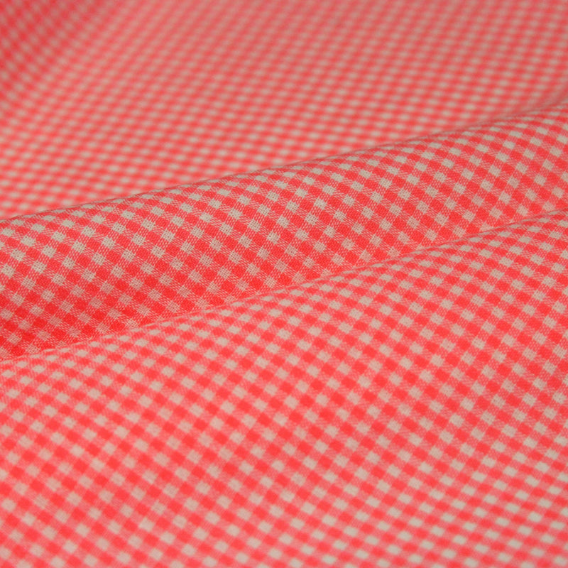 Tissu seersucker coton Vichy 2mm : ROSE FLUO ! - STANDARD 100 OEKO-TEX - TissusPapi.com