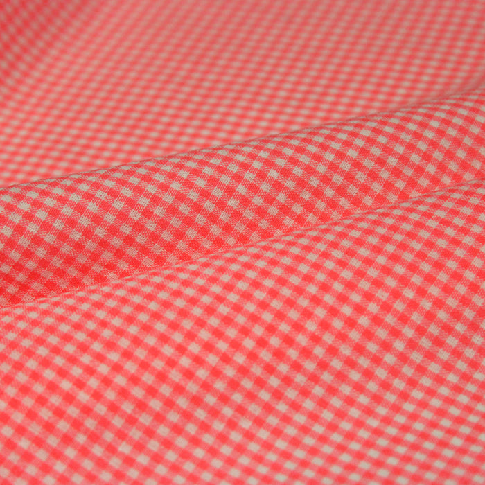 Tissu seersucker coton Vichy 2mm : ROSE FLUO ! - STANDARD 100 OEKO-TEX