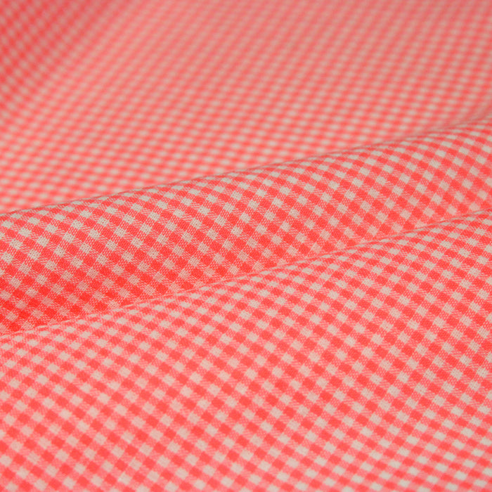 Tissu seersucker coton Vichy 2mm : ROSE FLUO ! - STANDARD 100 OEKO-TEX