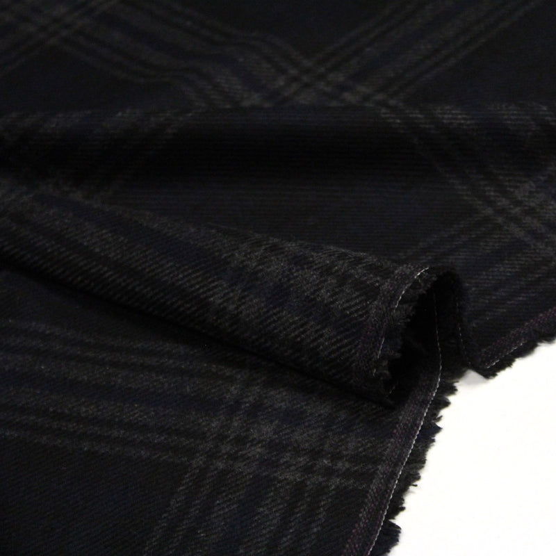 Tissu lainage tartan carreaux noir bleu nuit et gris anthracite - Fabrication italienne - TissusPapi.com