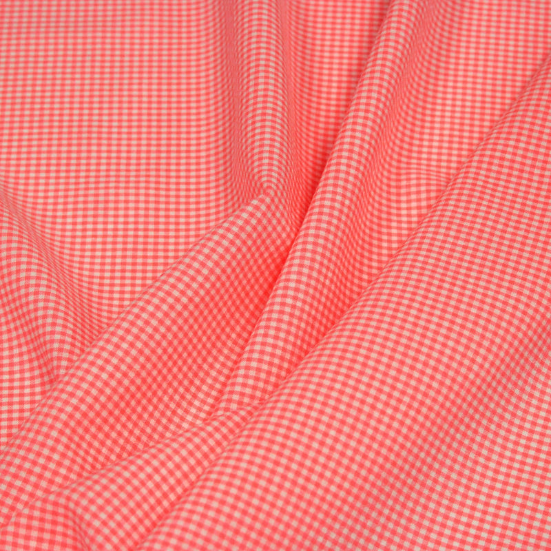 Tissu seersucker coton Vichy 2mm : ROSE FLUO ! - STANDARD 100 OEKO-TEX - TissusPapi.com