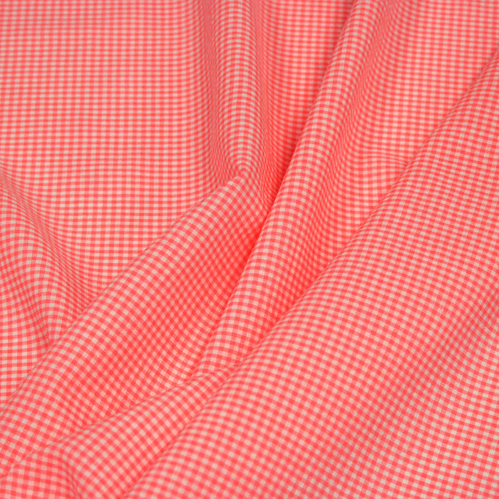 Tissu seersucker coton Vichy 2mm : ROSE FLUO ! - STANDARD 100 OEKO-TEX