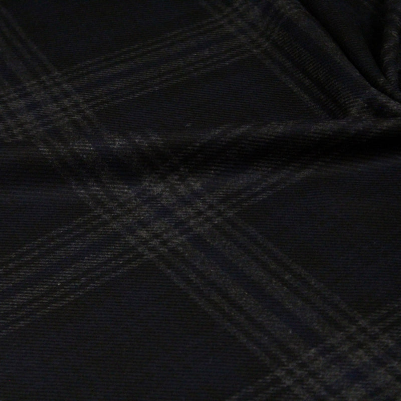 Tissu lainage tartan carreaux noir bleu nuit et gris anthracite - Fabrication italienne - TissusPapi.com