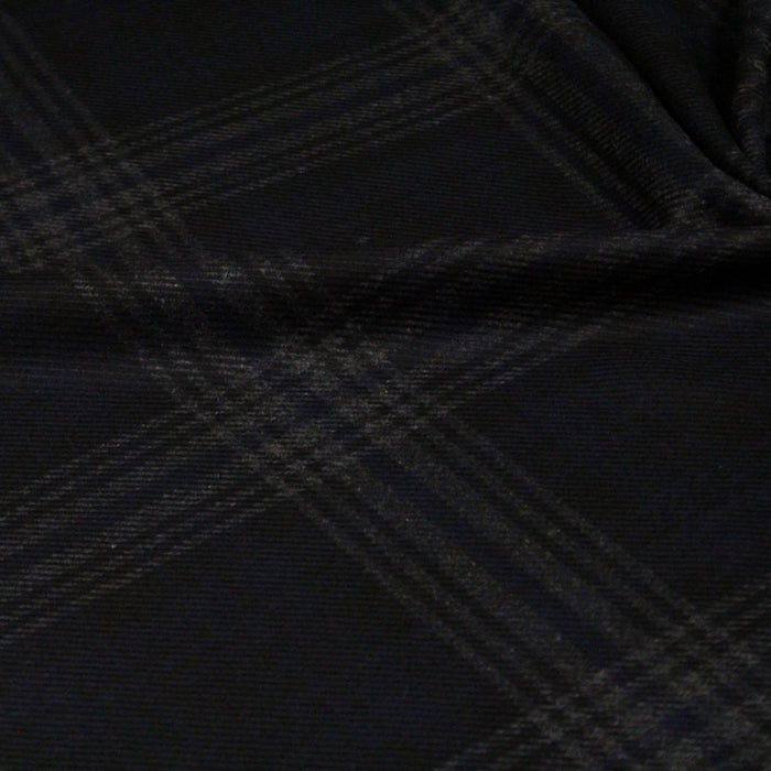 Tissu lainage tartan carreaux noir bleu nuit et gris anthracite - Fabrication italienne