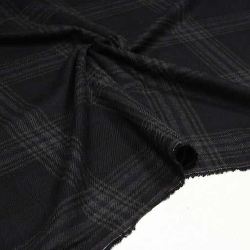 Tissu lainage tartan carreaux noir bleu nuit et gris anthracite - Fabrication italienne - TissusPapi.com