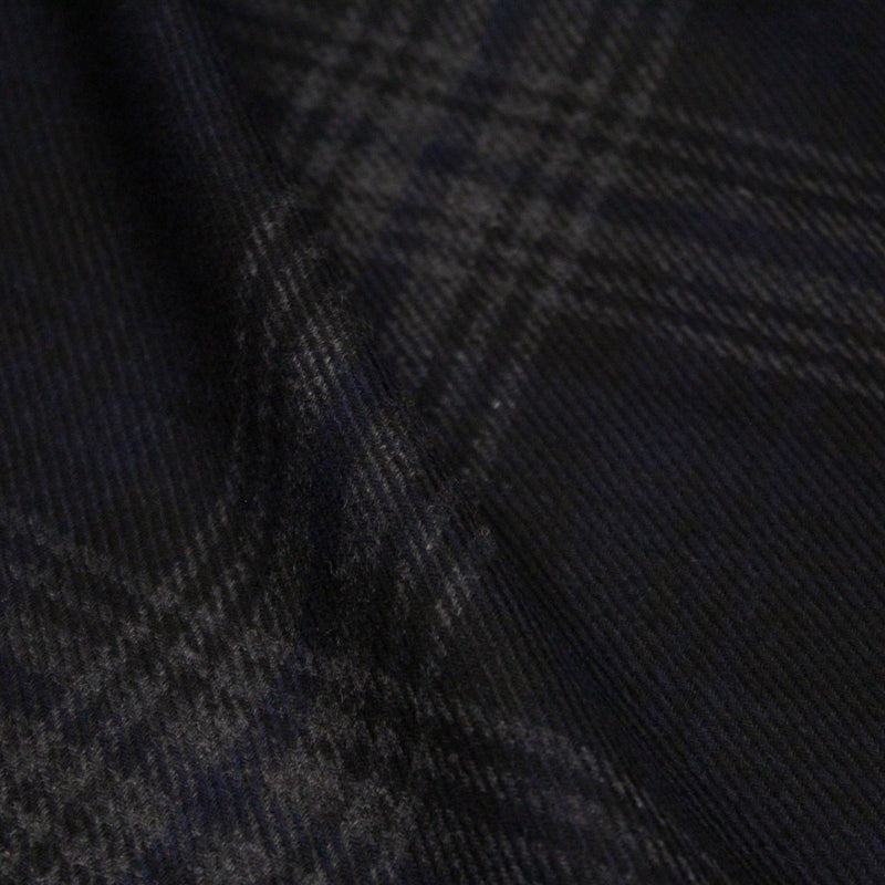 Tissu lainage tartan carreaux noir bleu nuit et gris anthracite - Fabrication italienne - TissusPapi.com