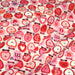 Tissu cotonnade POMME D'AMOUR, coeurs roses et pommes rouges - TissusPapi.com