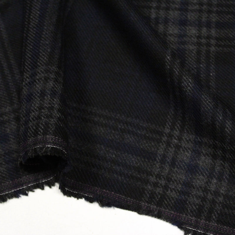 Tissu lainage tartan carreaux noir bleu nuit et gris anthracite - Fabrication italienne - TissusPapi.com