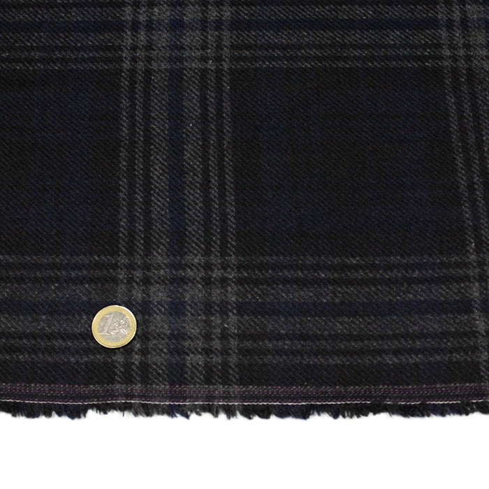 Tissu lainage tartan carreaux noir bleu nuit et gris anthracite - Fabrication italienne