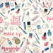 Tissu cotonnade MAKE - UP GIRLY, motifs maquillages et parfums, tons roses, bleus, écrus - TissusPapi.com