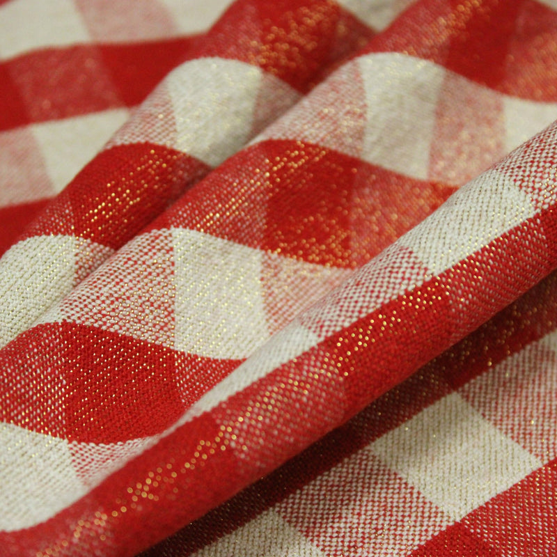 Tissu coton VICHY LUREX grands carreaux 25mm : rouge doré ou kaki doré ! - TissusPapi.com