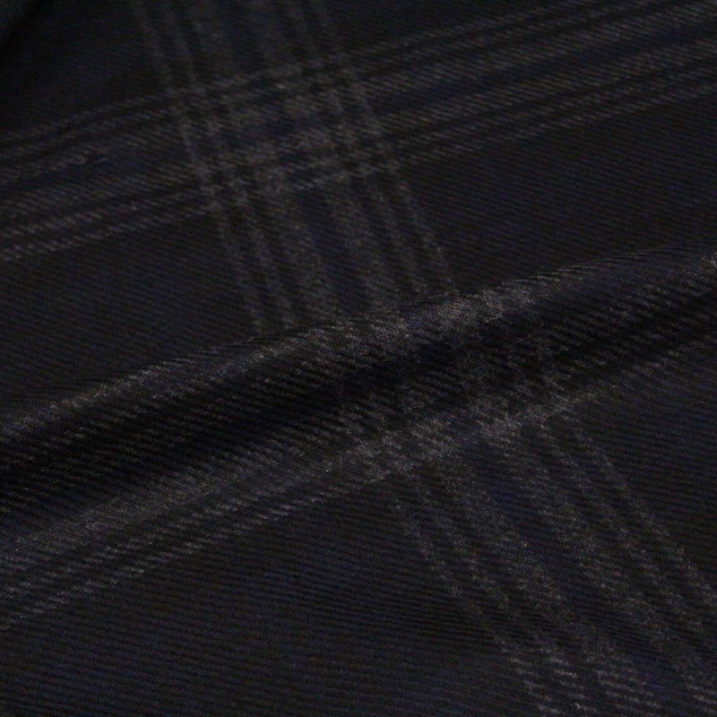 Tissu lainage tartan carreaux noir bleu nuit et gris anthracite - Fabrication italienne - TissusPapi.com