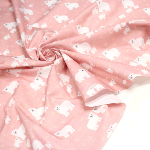 Tissu cotonnade LES OURS BLANCS, rose aux ours blancs - TissusPapi.com