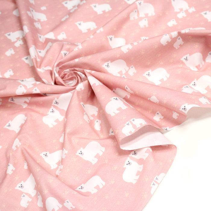 Tissu cotonnade LES OURS BLANCS, rose aux ours blancs - TissusPapi.com