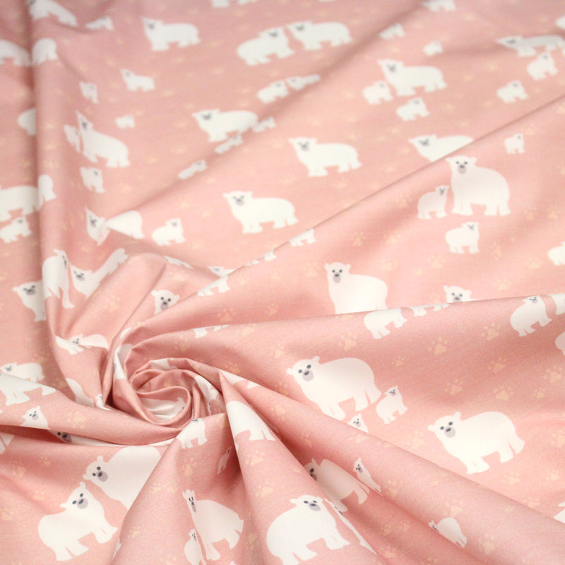 Tissu cotonnade LES OURS BLANCS, rose aux ours blancs - TissusPapi.com