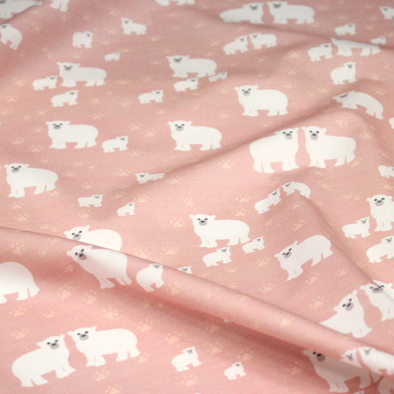 Tissu cotonnade LES OURS BLANCS, rose aux ours blancs - TissusPapi.com