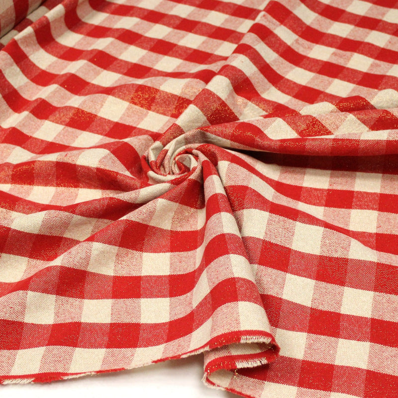 Tissu coton VICHY LUREX grands carreaux 25mm : rouge doré ou kaki doré ! - TissusPapi.com