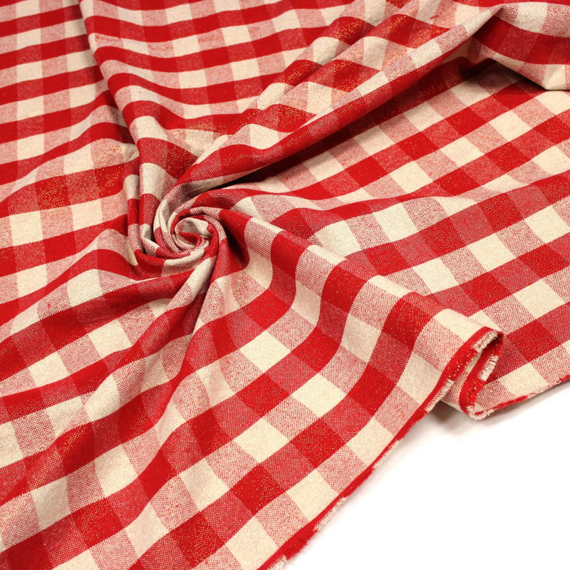 Tissu coton VICHY LUREX grands carreaux 25mm : rouge doré ou kaki doré ! - TissusPapi.com