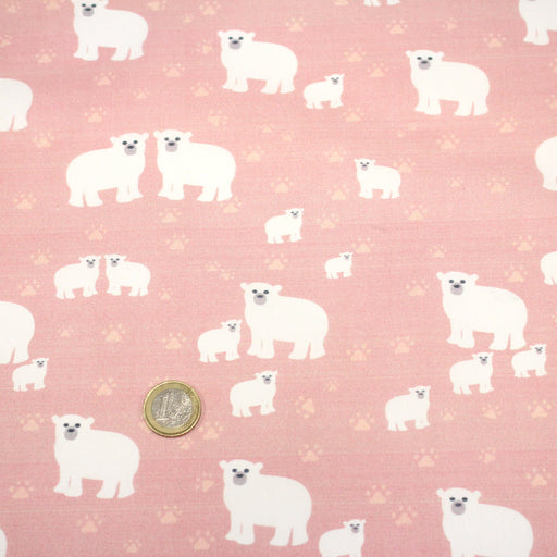 Tissu cotonnade LES OURS BLANCS, rose aux ours blancs - TissusPapi.com