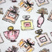 Tissu cotonnade MAKE - UP GIRLY, motifs bouteilles de parfum multicolores - TissusPapi.com