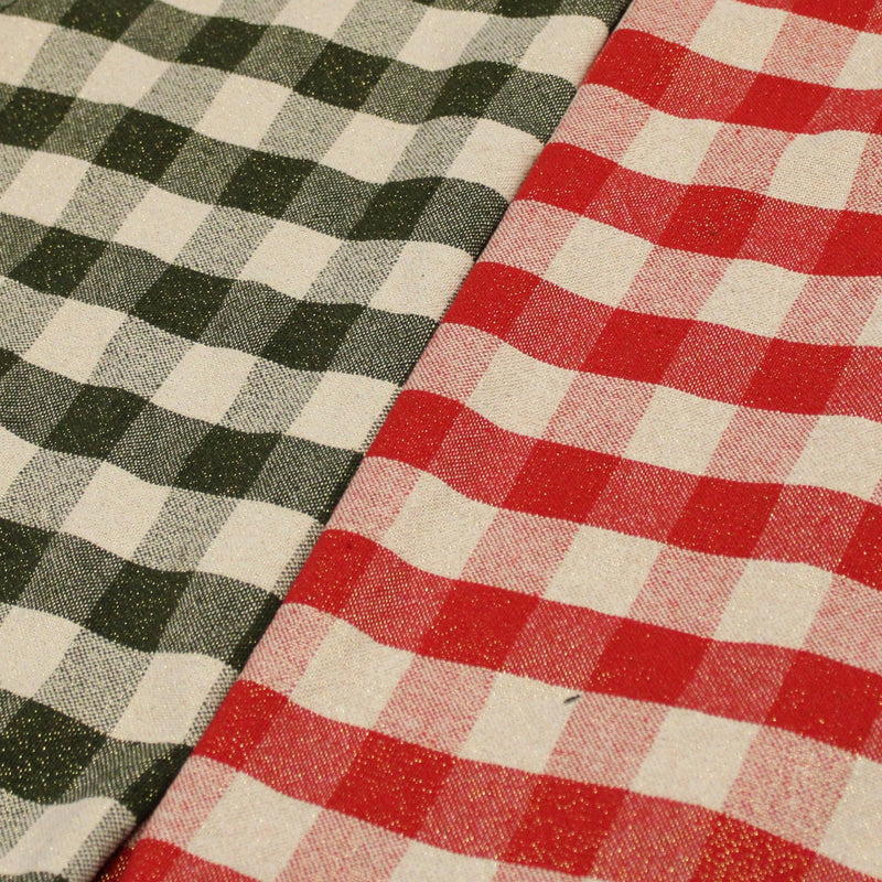 Tissu coton VICHY LUREX grands carreaux 25mm : rouge doré ou kaki doré ! - TissusPapi.com