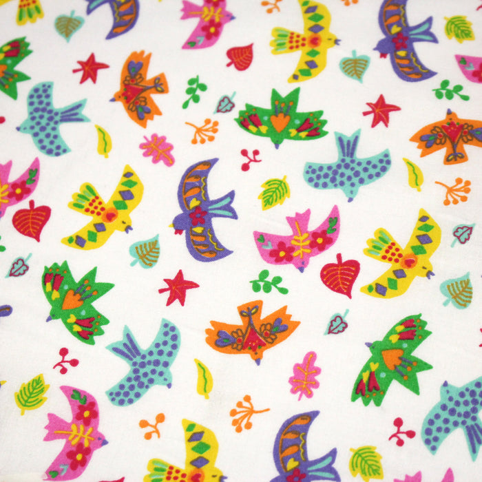 Tissu cotonnade blanc aux oiseaux multicolores - OEKO - TEX STANDARD 100 - TissusPapi.com