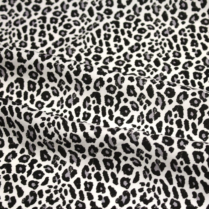 Tissu popeline de viscose motif léopard noir & blanc - Fabrication française