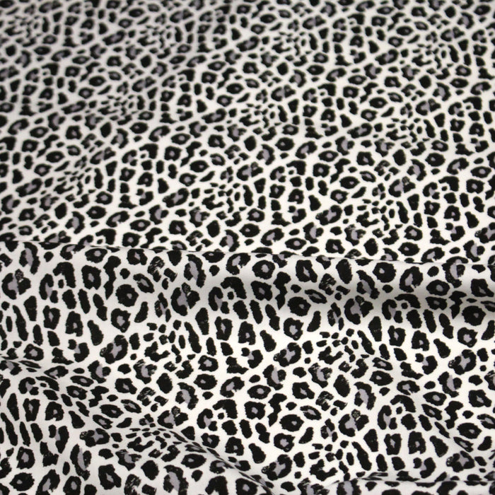 Tissu popeline de viscose motif léopard noir & blanc - Fabrication française