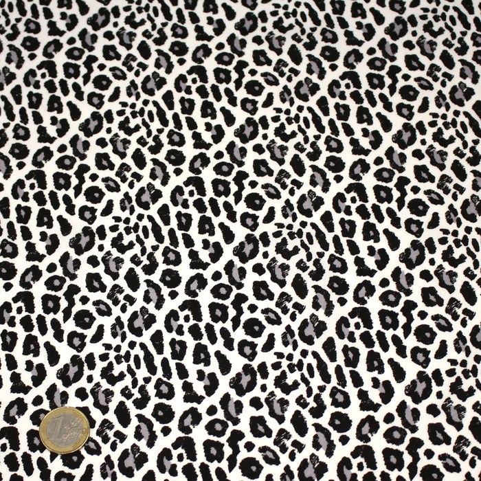 Tissu popeline de viscose motif léopard noir & blanc - Fabrication française