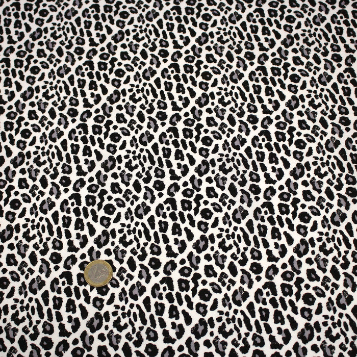 Tissu popeline de viscose motif léopard noir & blanc - Fabrication française