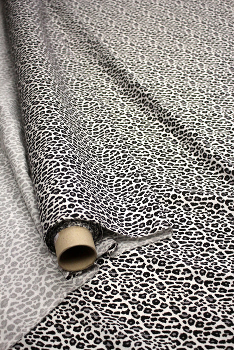 Tissu popeline de viscose motif léopard noir & blanc - Fabrication française