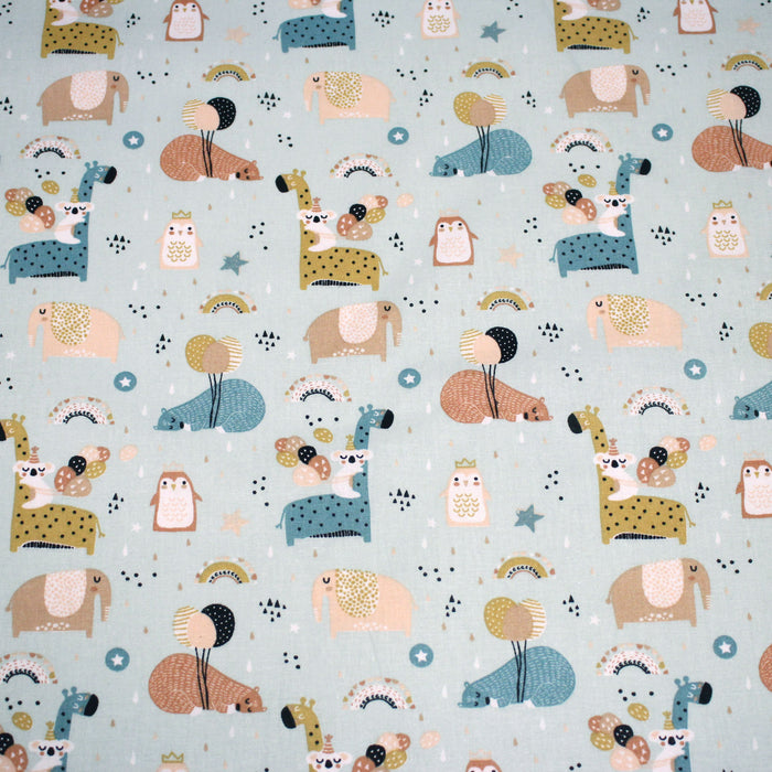 Tissu cotonnade enfant, ours & baudruches, tons bleus - OEKO - TEX STANDARD 100 - TissusPapi.com