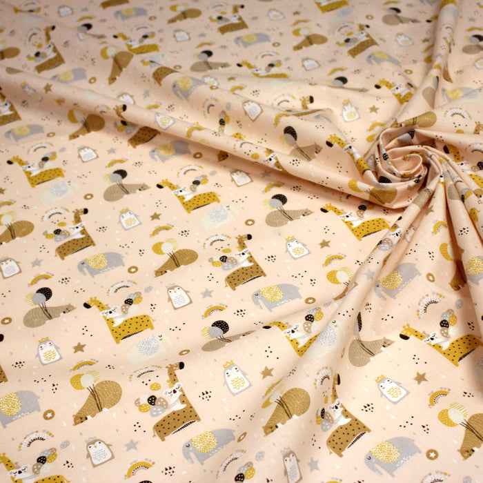 Tissu cotonnade enfant, ours & baudruches, tons corail - OEKO - TEX STANDARD 100 - TissusPapi.com