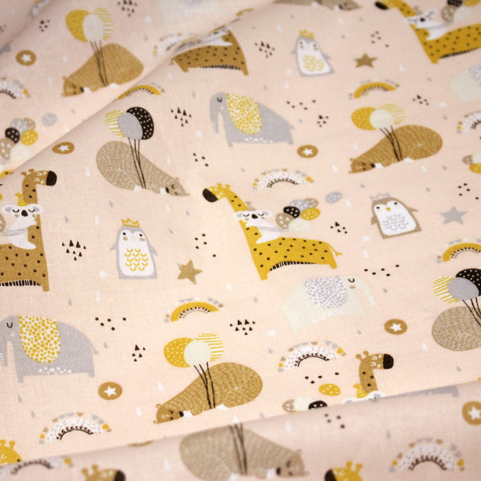 Tissu cotonnade enfant, ours & baudruches, tons corail - OEKO - TEX STANDARD 100 - TissusPapi.com