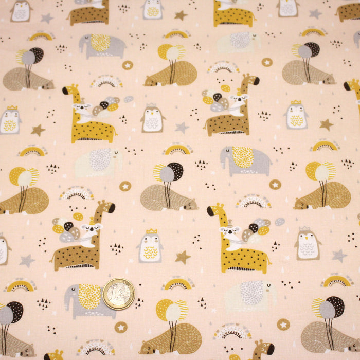 Tissu cotonnade enfant, ours & baudruches, tons corail - OEKO - TEX STANDARD 100 - TissusPapi.com