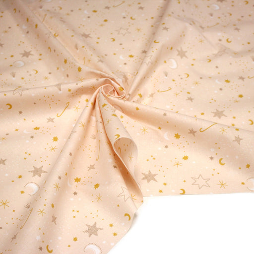 Tissu cotonnade enfant, LA VOIE LACTEE, les étoiles et la lune, tons corail - OEKO - TEX STANDARD 100 - TissusPapi.com