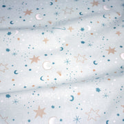 Tissu cotonnade enfant, LA VOIE LACTEE, les étoiles et la lune, tons bleus - OEKO - TEX STANDARD 100 - TissusPapi.com