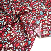 Tissu cotonnade – LOVE LOVE KITCHEN – cuisine illustrée, tons rose fuchsia & bleus - TissusPapi.com