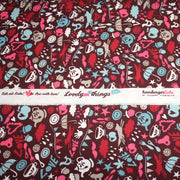 Tissu cotonnade – LOVE LOVE KITCHEN – cuisine illustrée, tons rose fuchsia & bleus - TissusPapi.com