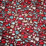 Tissu cotonnade – LOVE LOVE KITCHEN – cuisine illustrée, tons rose fuchsia & bleus - TissusPapi.com