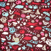 Tissu cotonnade – LOVE LOVE KITCHEN – cuisine illustrée, tons rose fuchsia & bleus - TissusPapi.com