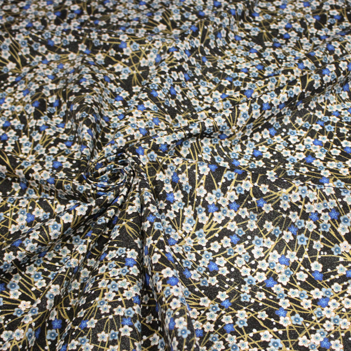 Tissu de coton SAKURA tons bleus et dorés - OEKO-TEX