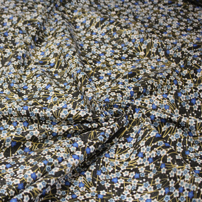 Tissu de coton SAKURA tons bleus et dorés - OEKO-TEX