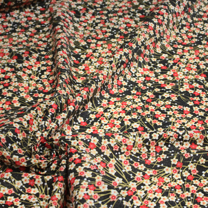 Tissu de coton SAKURA tons roses rouges et dorés - OEKO-TEX