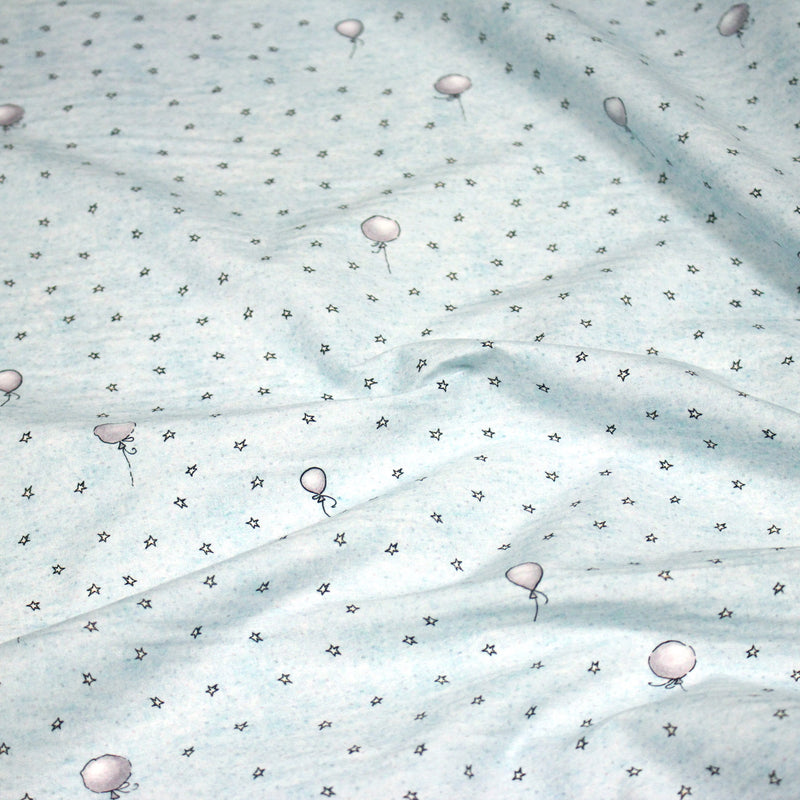 Tissu cotonnade enfant – Étoiles & ballons de baudruche – tons bleus - TissusPapi.com