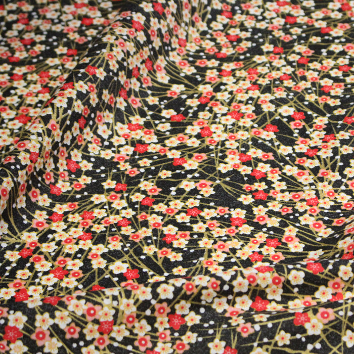 Tissu de coton SAKURA tons roses rouges et dorés - OEKO-TEX