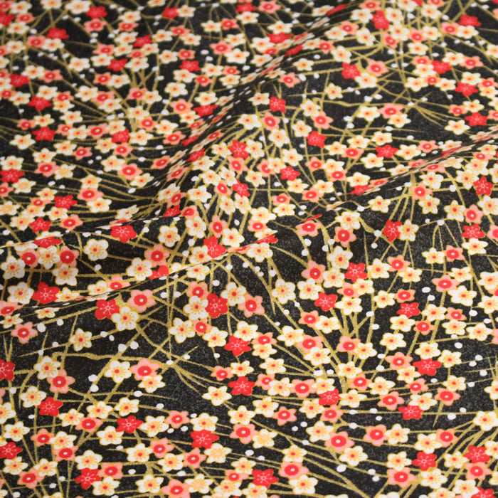 Tissu de coton SAKURA tons roses rouges et dorés - OEKO-TEX